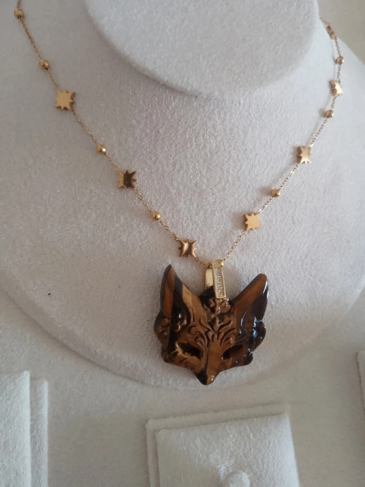 Collar de máscara de lobo de piedra ojo de tigre para baile de máscaras – photo 2